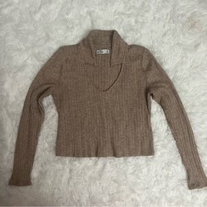 Hollister Brown Ribbed Knit Long Sleeve Top
